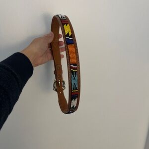 Lands' End Beaded Leather Belt in Brown, Orange, Yellow, Blue